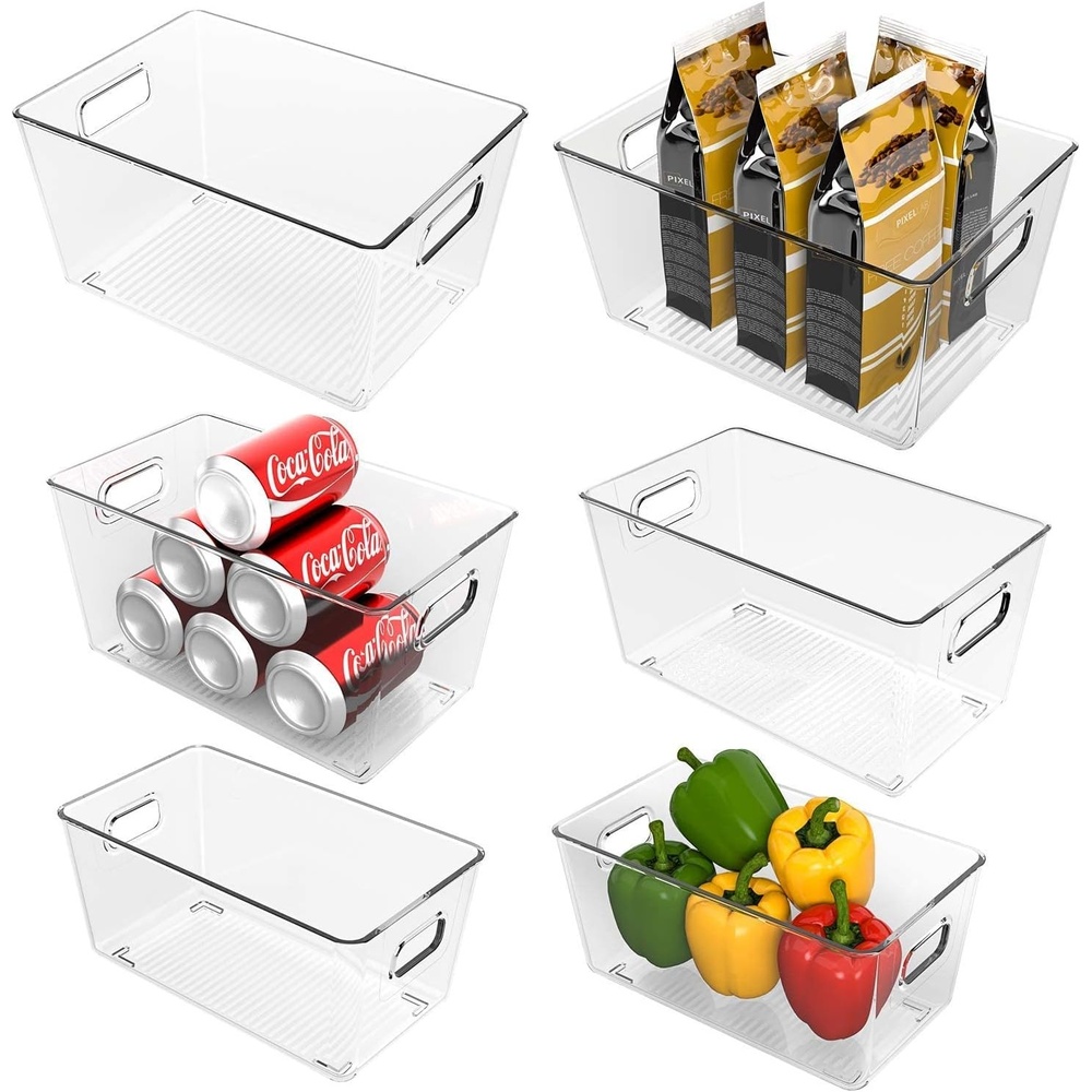 image:imageOhuhu Fridge Organizers Storage Clear Bins Large 6PCS Refrigerator Pantry Organization Stackable Containers Snack Fruit Veggie Egg Freezer Organizing FoodGrade ShatterResistant for Kitchen Cabinet