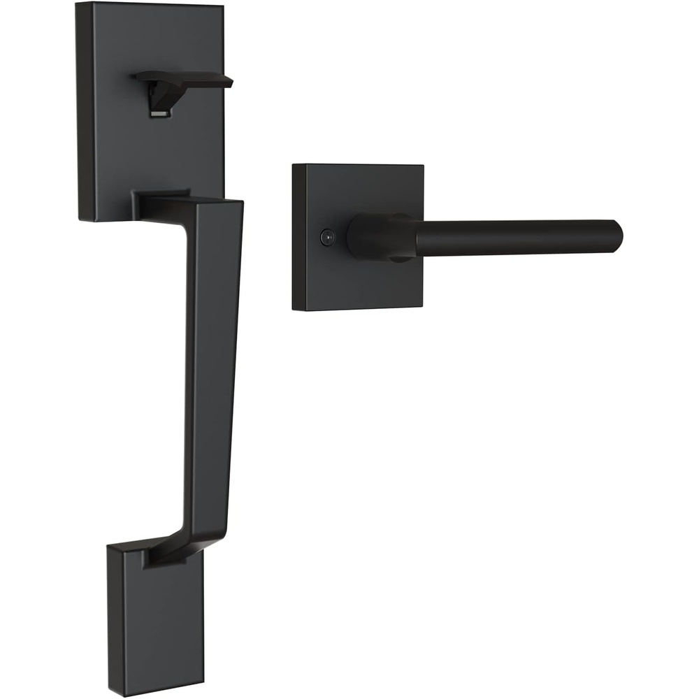 image:imageOhuhu Front Door Lock Set Heavy Duty Upgraded Front Door Handle Black Locksets with Deadbolt  Entry Exterior Door Handle Sets Single Cylinder Reversible Lever Matte Finish Zinc Alloy Modern StyleSquare