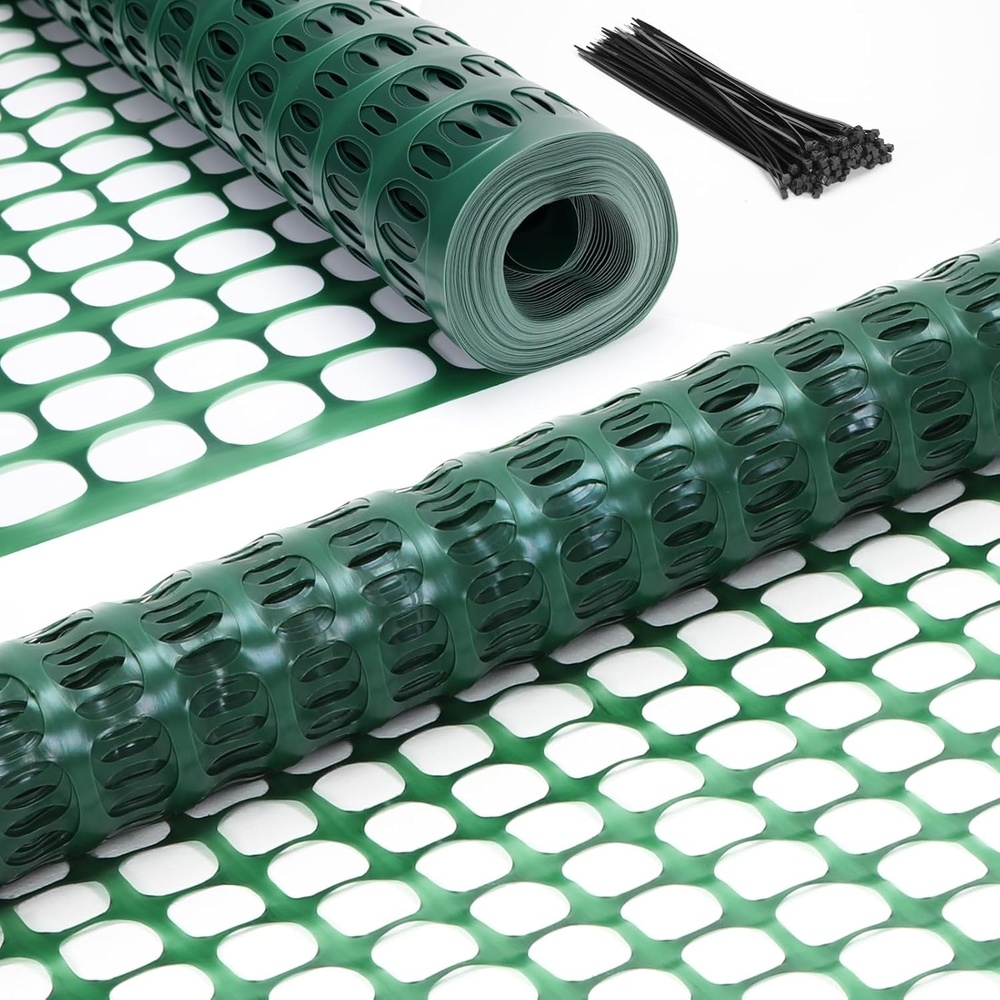 image:imageOhuhu Garden Fence Animal Barrier 4x50 Reusable Netting Plastic Safety Fence Roll with Zip Ties Temporary Pool Fence Snow Fence Construction Fencing for Poultry Deer Rabbits Chicken Dogs Green