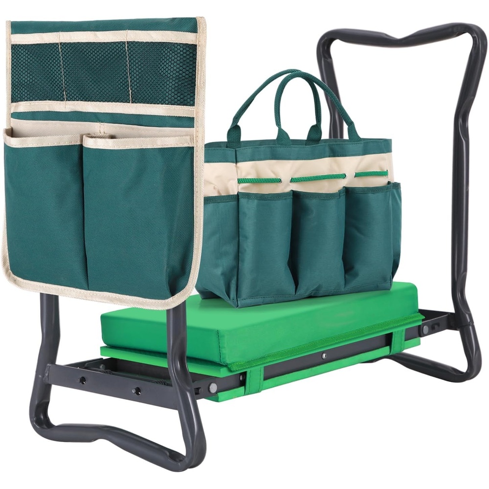 image:imageOhuhu Garden Kneeler and Seat Upgraded Widened Gardening Stool with Detachable Soft Kneeling Pad Foldable Garden Bench Heavy Duty with Large Tools Bag and Pouch for Seniors Gardener