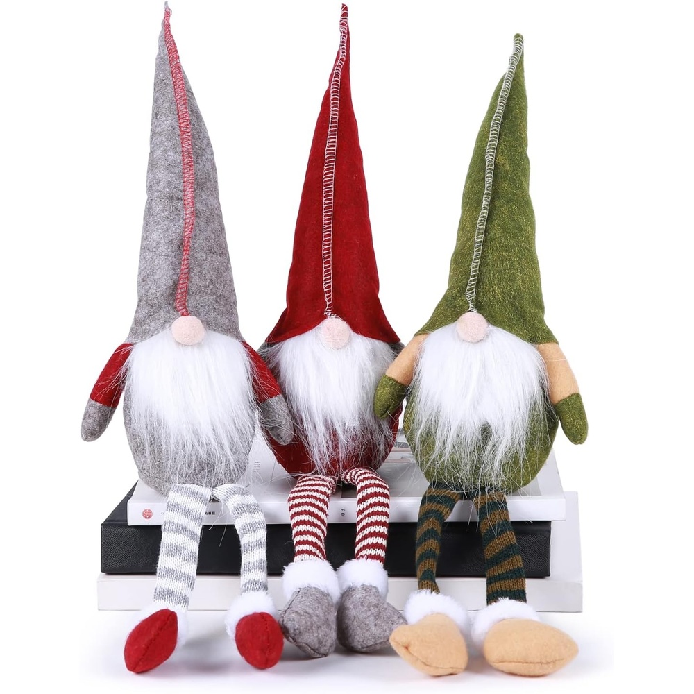 image:imageOhuhu Gnome Christmas Decorations Dangle Leg Christmas Gnomes Handmade Swedish Holiday Gnomes Plush with Bendable Hat for Xmas Home Table Christmas Ornaments Decorations Indoor Gift