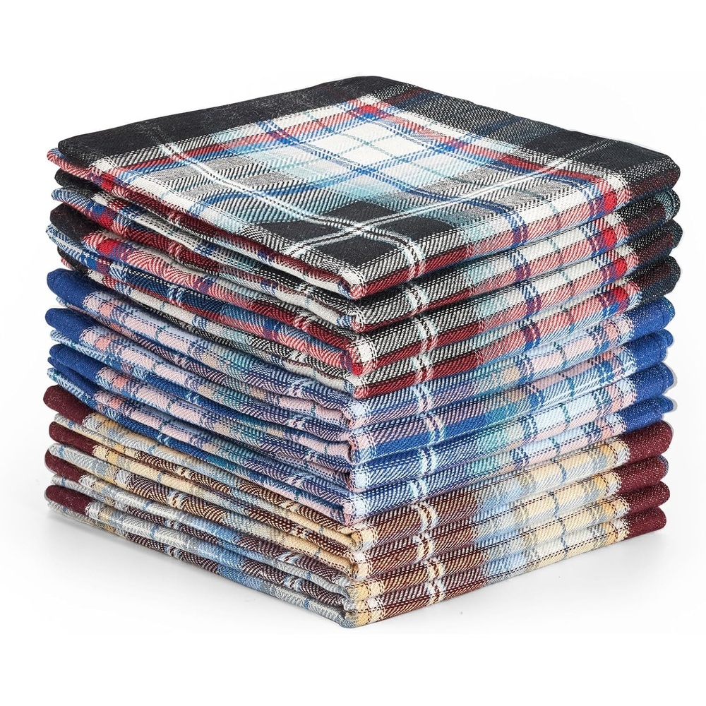 image:imageOhuhu Handkerchiefs for Men 12PCS 100 Cotton Classic Pocket Squares Set GiftBluebrowngray