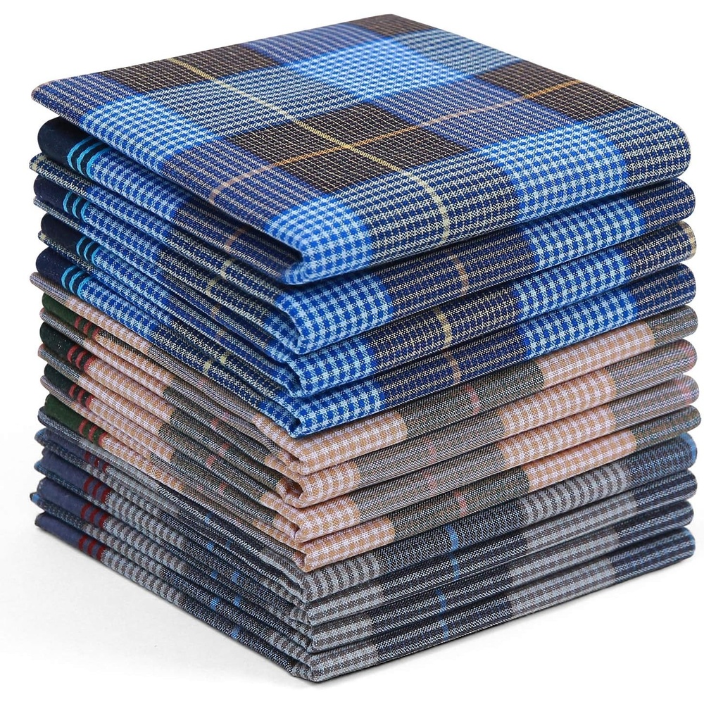 image:imageOhuhu Handkerchiefs for Men 12PCS 100 Cotton Classic Pocket Squares Set GiftBluegraygreen
