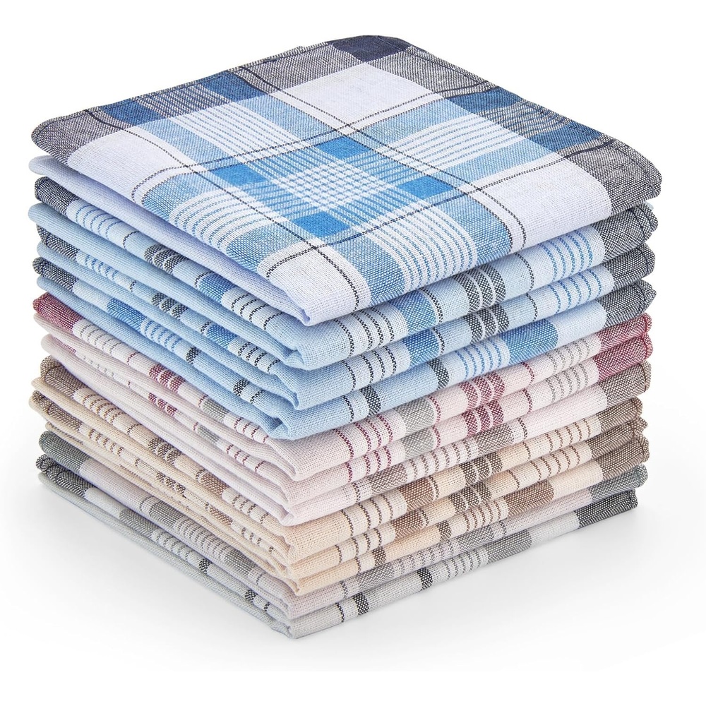 image:imageOhuhu Handkerchiefs for Men 12PCS 100 Cotton Classic Pocket Squares Set GiftRedbrownbluegray