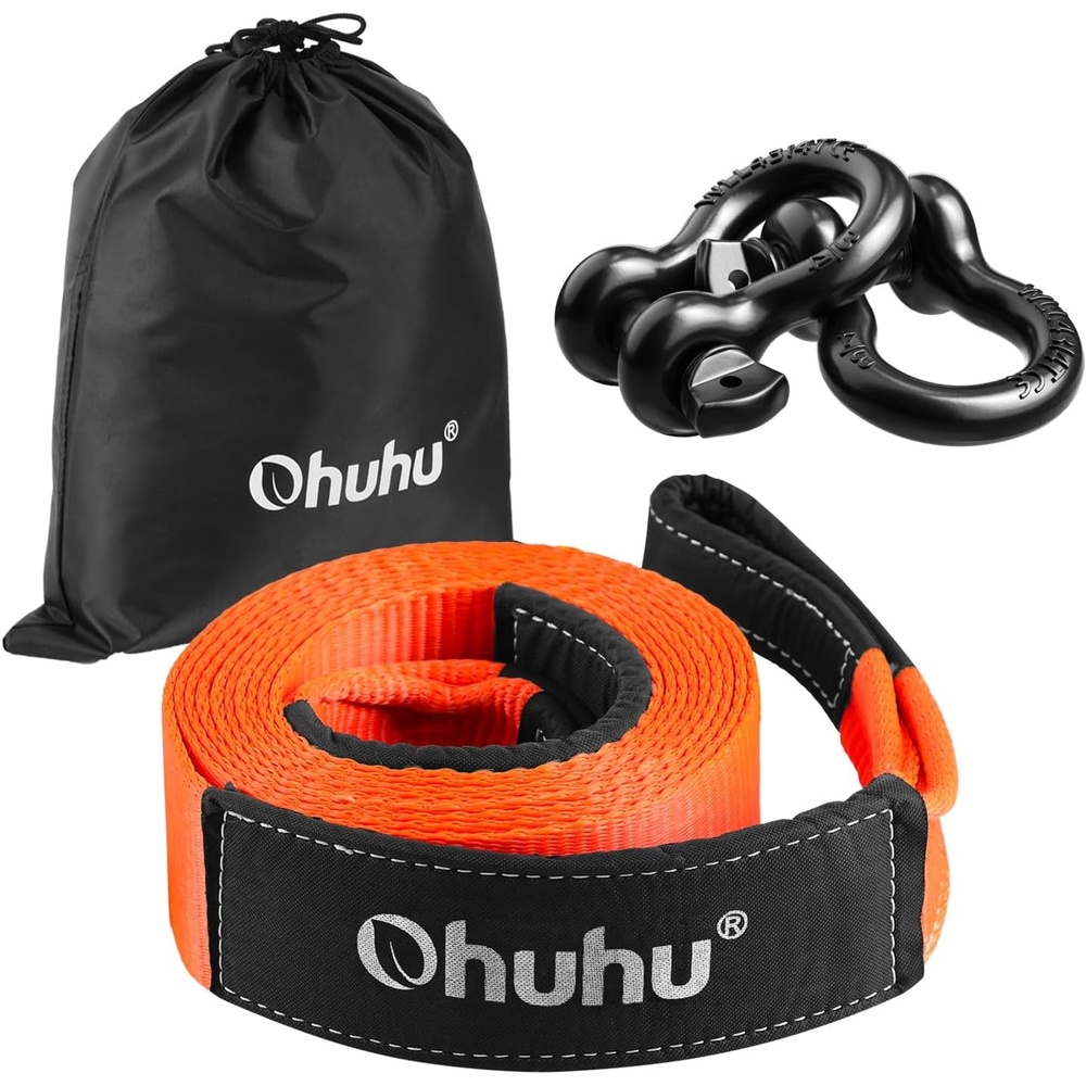 image:imageOhuhu Heavy Duty Tow Straps Recovery Kit 3 x 30ft 31944 lbs Break Strength Triple Reinforced Loop Protective Sleeves Tow Strap Heavy Duty with 34 DRing Shackles for Truck Jeep SUV ATV3 x 30ft