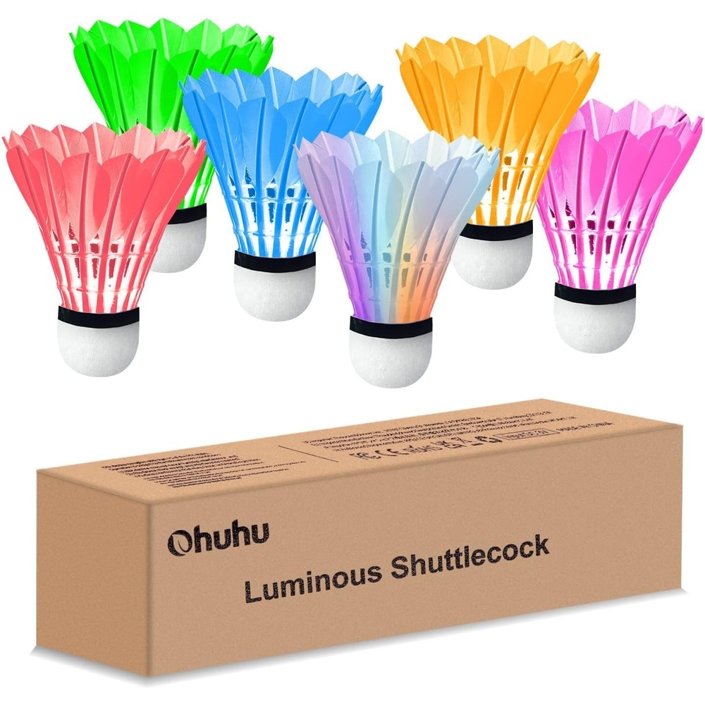 image:imageOhuhu LED Badminton Shuttlecocks Lighting Birdies Shuttlecock Glow in The Dark Badminton Birdie for IndoorOutdoor Sports Activities 6 Pack