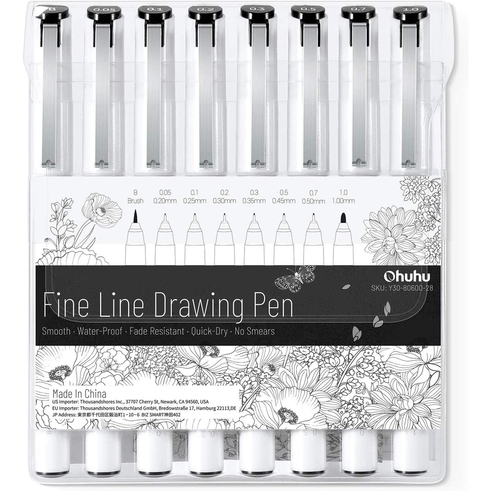 image:imageOhuhu Liquid Fineliner Drawing Pens 9 Sizes Micro Pens Drawing Pens Pigment Black Ink Waterproof Alcoholproof Assorted Point Tips Smooth Writing Sketching Journaling Anime Artist Beginners Kohala8