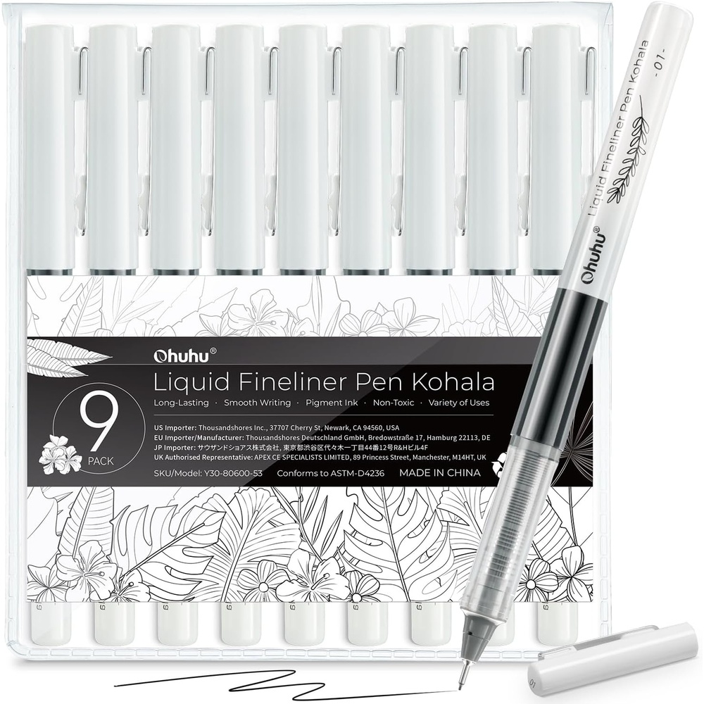 image:imageOhuhu Liquid Fineliner Drawing Pens 9 Sizes Micro Pens Drawing Pens Pigment Black Ink Waterproof Alcoholproof Assorted Point Tips Smooth Writing Sketching Journaling Anime Artist Beginners Kohala9
