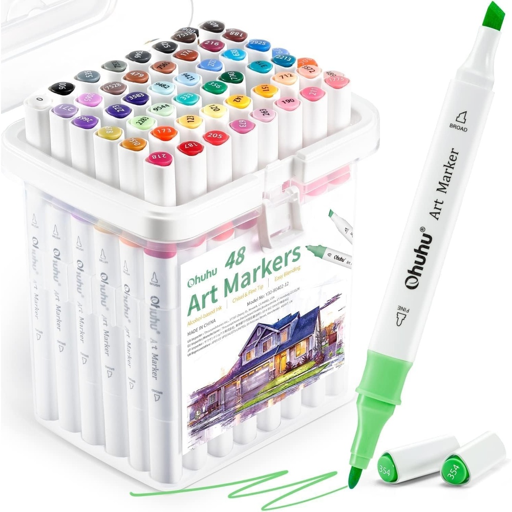 image:imageOhuhu Markers 48color Art Marker Set for Architectural Design  Landscape Double Tipped Alcohol Markers  Chisel amp Fine Alcoholbased Drawing Marker for Artists Students Art Class Adults ColoringLandscape Tones