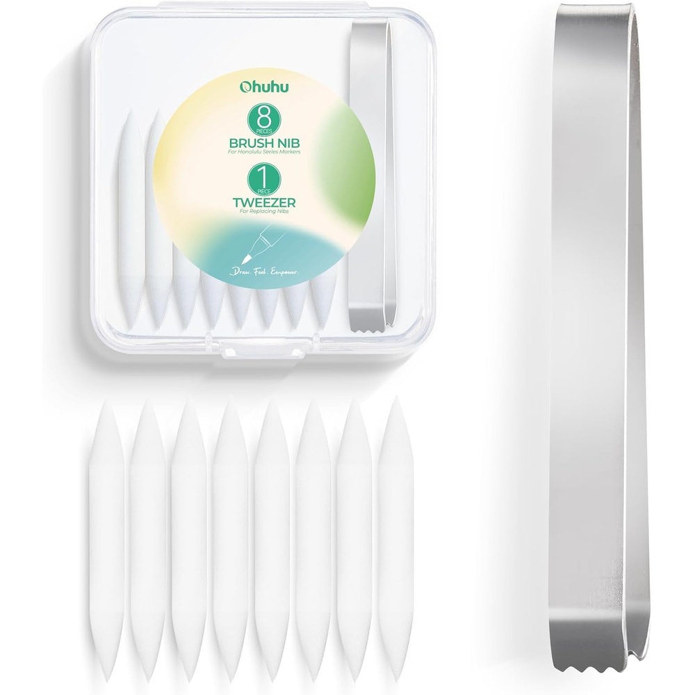 image:imageOhuhu Markers Replacement Super Brush Nibs of Honolulu amp Honolulu B Series Pack of 8 A Tweezer included Comes in A Storage Box