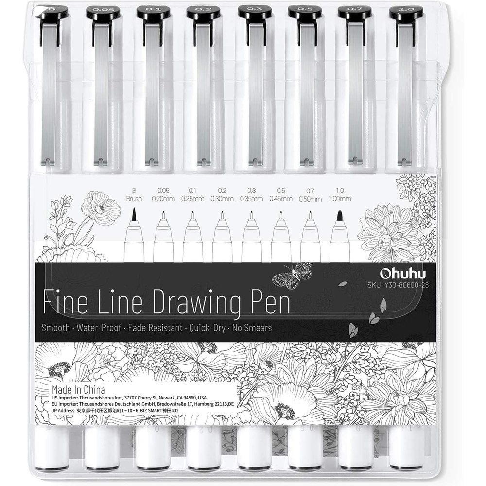 image:imageOhuhu Micro Fineliner Pens 8 Pack Art Sketchbook