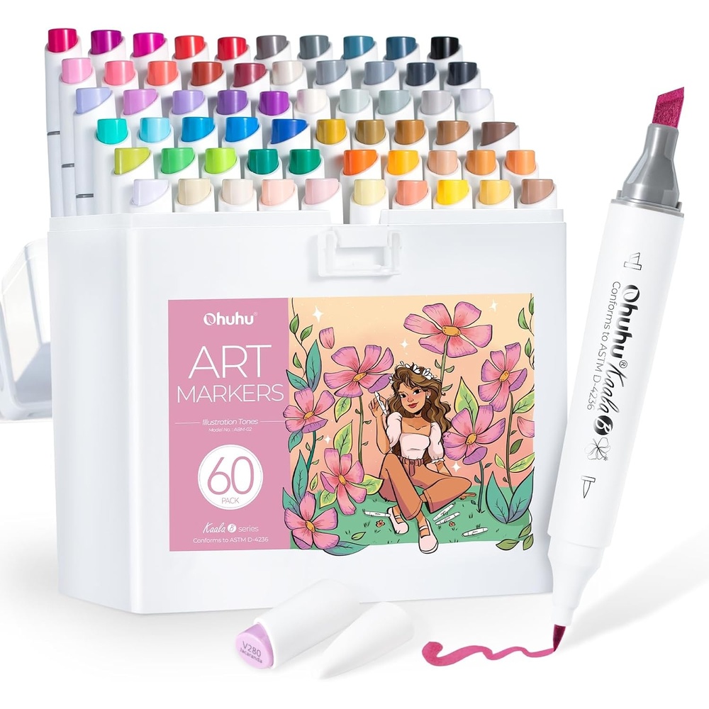 image:imageOhuhu Mini Brush Slim Broad Dual Tip Alcohol Markers Kaala B Series 6 Pack Alcohol Based No0 Blender