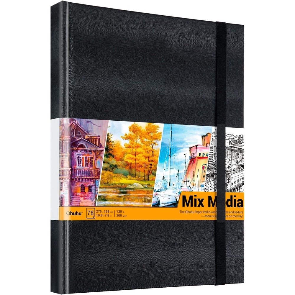 image:imageOhuhu Mixed Media Pad 83 x 83 Square Mix Media Sketchbook 120 LB200 GSM Heavyweight Papers 78 Sheets156 Pages PU Hardcover MultiMedia Paper Pad for Acrylic Painting Christmas Gift108 78