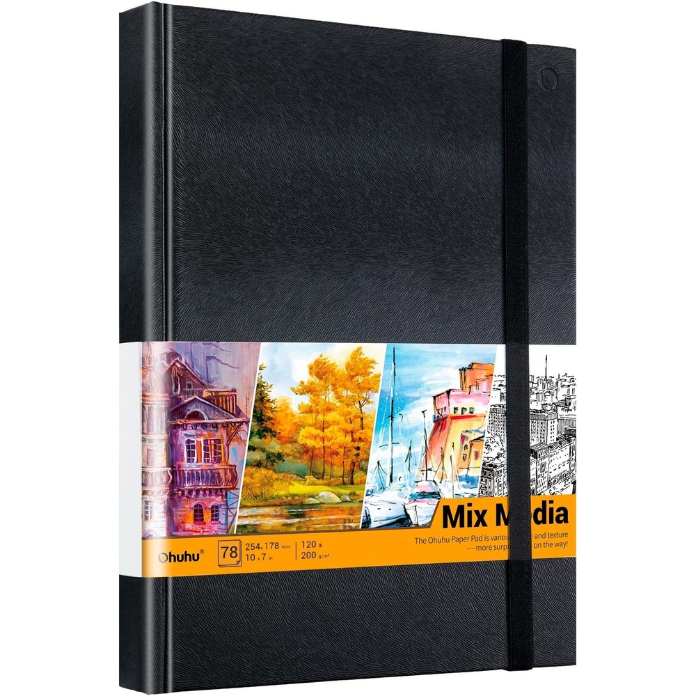 image:imageOhuhu Mixed Media Pad 83 x 83 Square Mix Media Sketchbook 120 LB200 GSM Heavyweight Papers 78 Sheets156 Pages PU Hardcover MultiMedia Paper Pad for Acrylic Painting Christmas Gift10 x 7