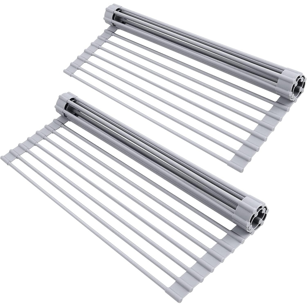 image:imageOhuhu Over Sink Dish Drying Rack 2 Pack Roll Up Drying Rack 17 L x 13 W HeatResistant AntiSlip Silicone Coated Sink Drying Racks Mat for Kitchen Counter Organizer