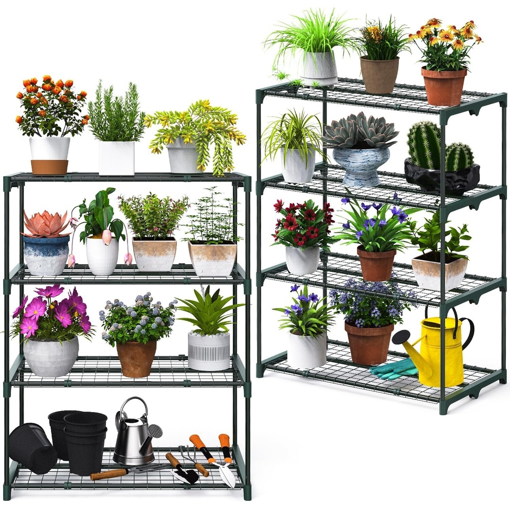 image:imageOhuhu Plant Greenhouse Shelves 4 Tier 2 Pack ExtraWide Stable Green House Shelving for Outdoor 31x18x42 Inch Portable Rustproof Metal Shelf Plant Stand Rack Greenhouse Accessories31 x 18 x 42 inch