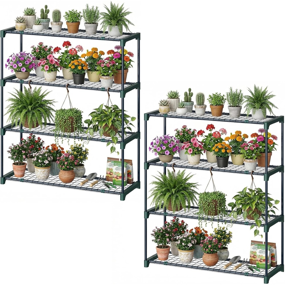image:imageOhuhu Plant Greenhouse Shelves 4 Tier 2 Pack ExtraWide Stable Green House Shelving for Outdoor 31x18x42 Inch Portable Rustproof Metal Shelf Plant Stand Rack Greenhouse Accessories35 x 12 x 42 inch