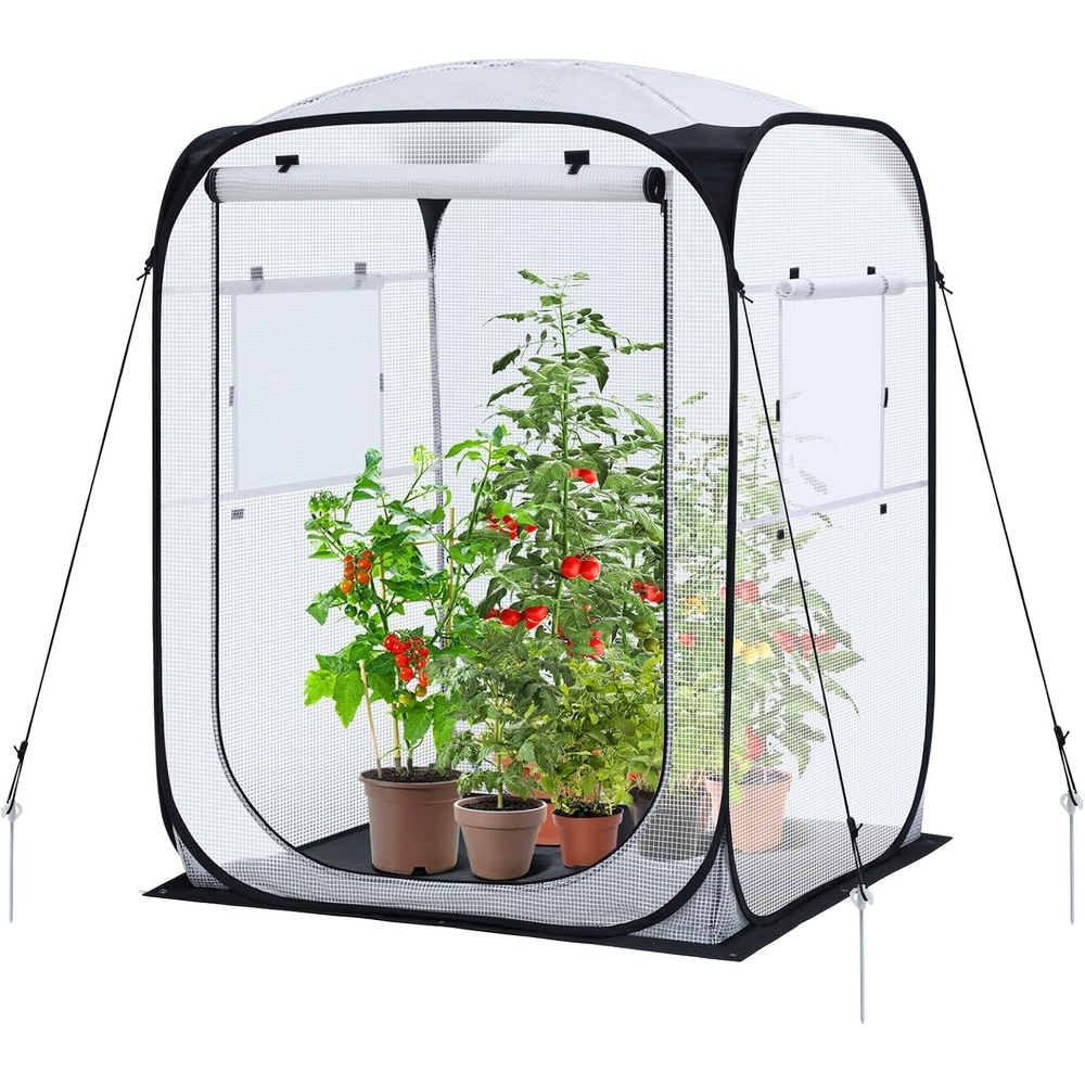 image:imageOhuhu Pop Up Greenhouse for Outdoors Portable Walkin Mini Green House with Removable PE Mat amp Mesh Window Fast Setup GreenHouses for Indoor Outside Protecting Plant from Cold Frost amp BirdsWhite