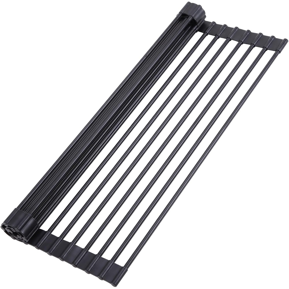 image:imageOhuhu Roll Up Dish Drying Rack Over The Sink Multipurpose RollUp Dish Racks 165 W x 13 L Rolling HeatResistant AntiSlip Silicone Coated Dish Drainer Portable Foldable for Kitchen CounterBlack