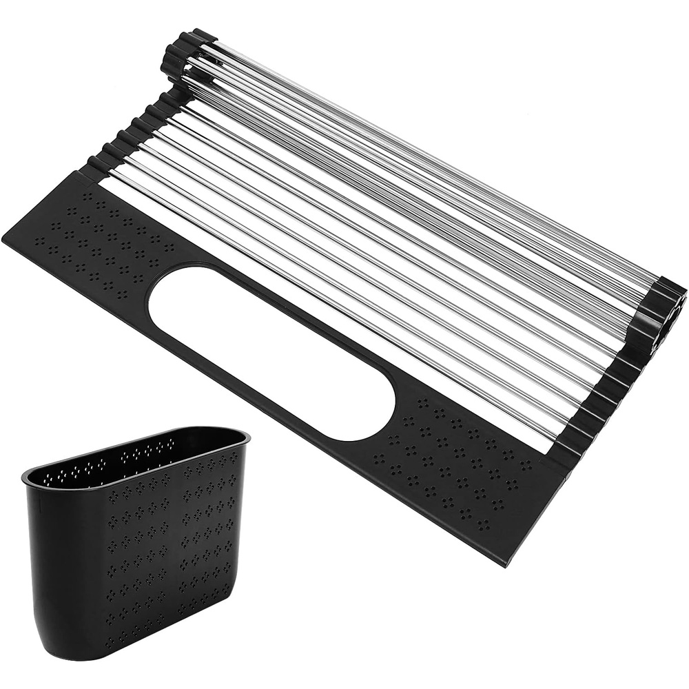 image:imageOhuhu Roll Up Dish Drying Rack with Utensil Holder Sink Dish Drying Rack 173 L x 156 W Dish Drainer Multipurpose Collapsible Dish Racks for Kitchen Counter Organizer