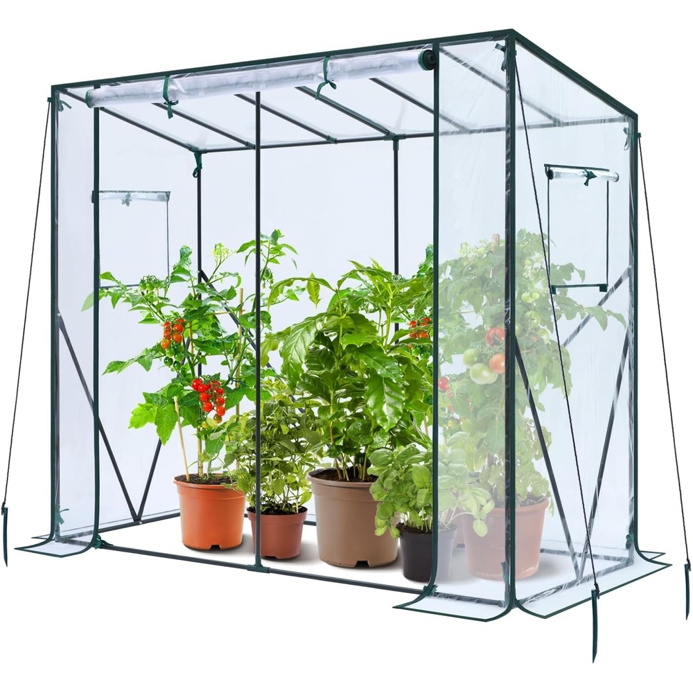 image:imageOhuhu Tomato Greenhouse for Outdoors Portable Lean to Green House Heavy Duty with RollUp Zippered Door Tall Plastic Greenhouses for Outside Plants Growing Shed Tent for Backyard Transparent