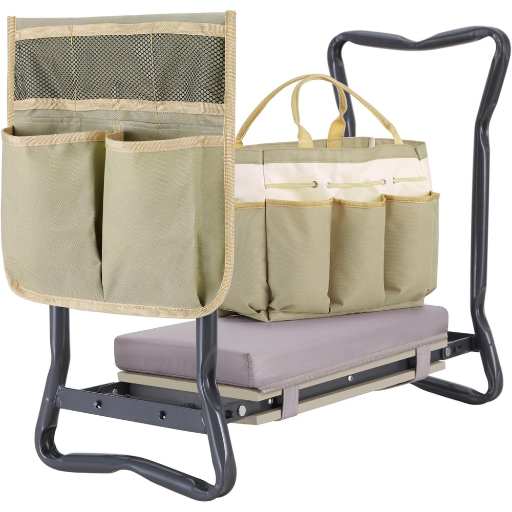 image:imageOhuhu Upgraded Garden Kneeler and Seat 2in1 Foldable Gardening Stool with Detachable Soft Kneeling Pad Garden Bench Heavy Duty with Large Tool Bag and Pouch for Women Men Gardener