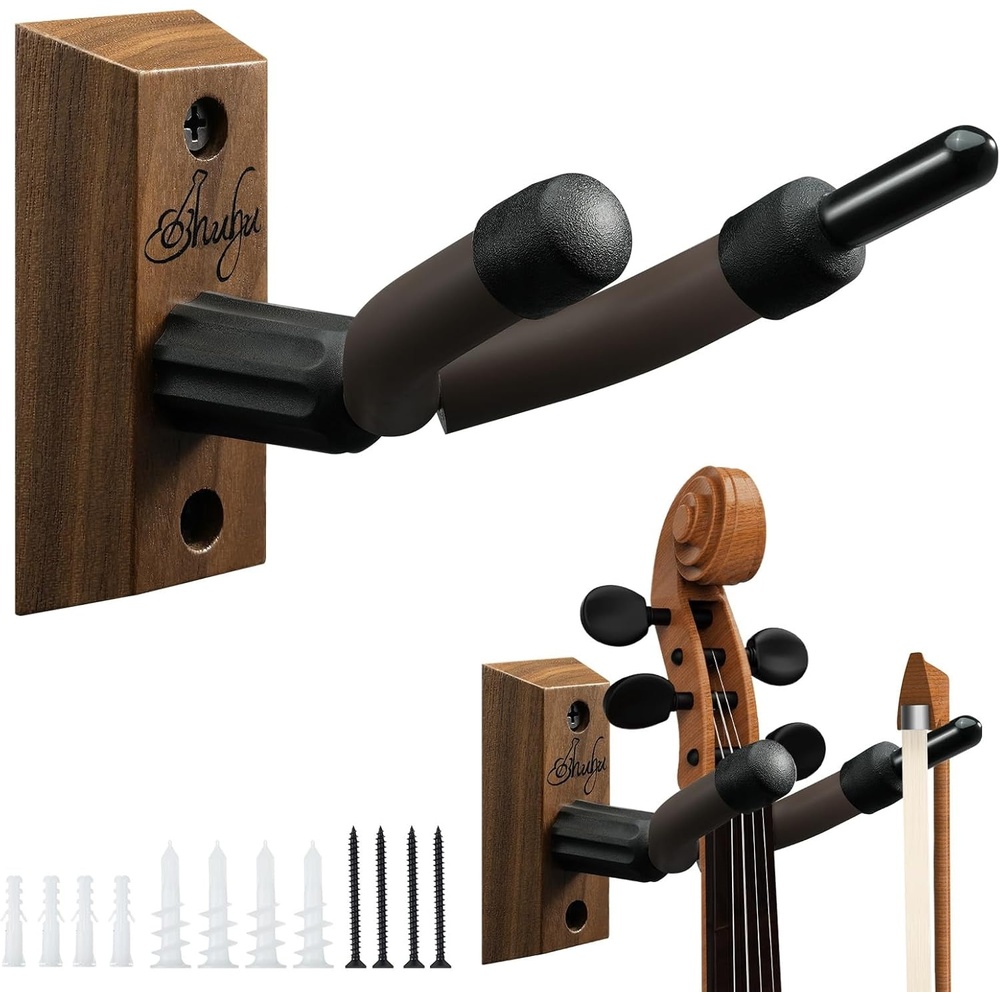 image:imageOhuhu Violin Wall Mount Hanger Hardwood Violin Viola Hanger with Bow Holder and Soft Padding for Home Studio Decor2