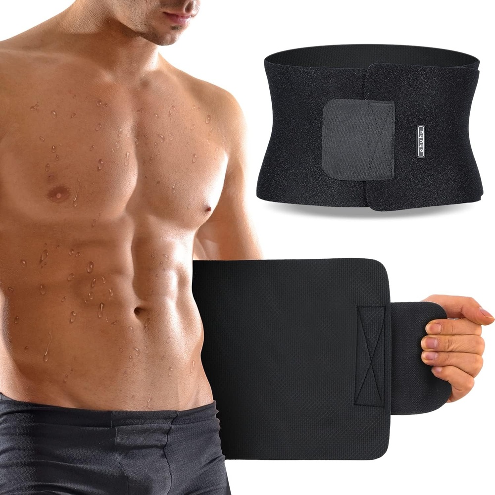 image:imageOhuhu Waist Trimmer Adjustable Neoprene Ab Trainer Belt for Men Black Sweat Band Waist Trainer for Training amp Workouts Sweat Enhancer Fits Up to 40 Inches for Women Back Support Large