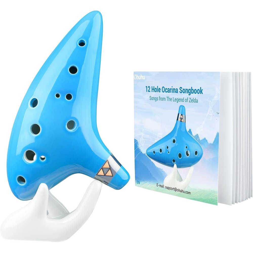 image:imageOhuhu Zelda Ocarina with Song Book Songs From the Legend of Zelda 12 Hole Alto C Zelda Ocarinas Play by Link Triforce Gift for Zelda Fans with Display Stand Protective Bag GreenLight Blue