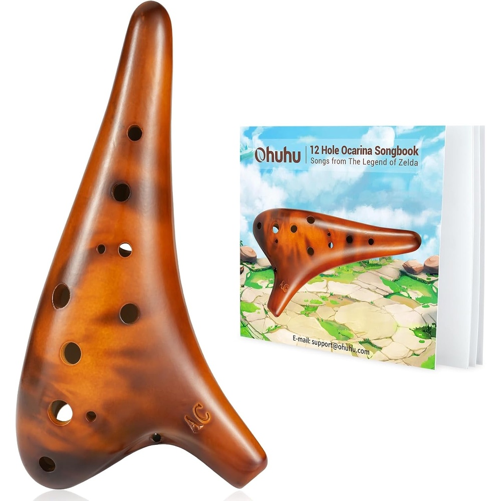 image:imageOhuhu Zelda Ocarina with Song Book Songs From the Legend of Zelda 12 Hole Alto C Zelda Ocarinas Play by Link Triforce Gift for Zelda Fans with Display Stand Protective Bag GreenYellow Amber