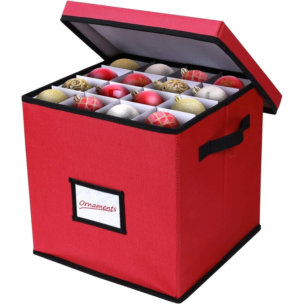 image:imageOrnament Storage Box Ohuhu Xmas Decorations Figurine Containers 600D Oxford Cloth Keeps 64 Ornaments Christmas Storage Bins with Lids Holiday Ornament Organizer with Back Pocket
