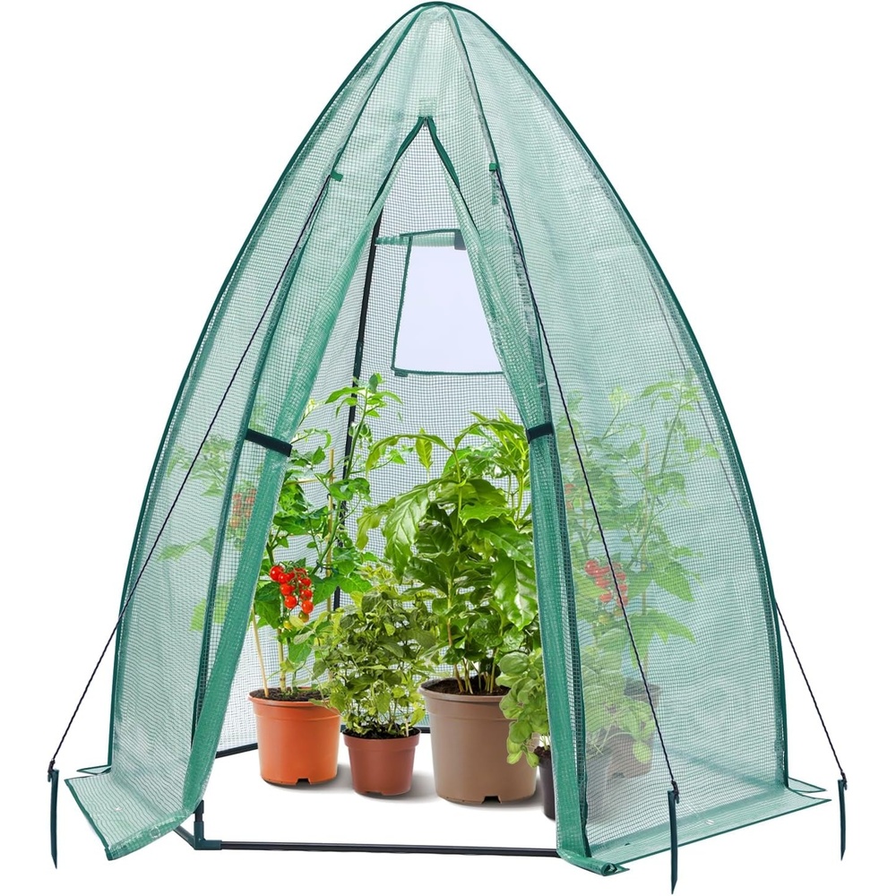 image:imagePortable Greenhouse for Outsides Ohuhu Heavy Duty Green House Tent with Durable PE Cover Garden Plant Protector with Zippered Door Mesh Window for Vegetables Flowers Fruits Herbs 63x54x71 Inchpointed roof  green