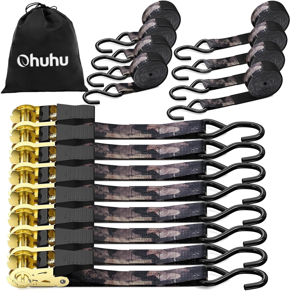 image:imageRatchet Tie Down Strap 8Pack 15 Ft 500 lbs Load Cap with 1500 lbs Breaking Limit Ohuhu Ratchet Tie Downs Logistic Cargo Straps for Moving Appliances Motorcycle BlueForest Camouflage