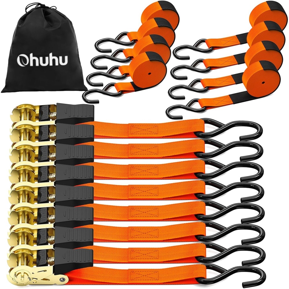 image:imageRatchet Tie Down Strap 8Pack 15 Ft 500 lbs Load Cap with 1500 lbs Breaking Limit Ohuhu Ratchet Tie Downs Logistic Cargo Straps for Moving Appliances Motorcycle BlueOrange