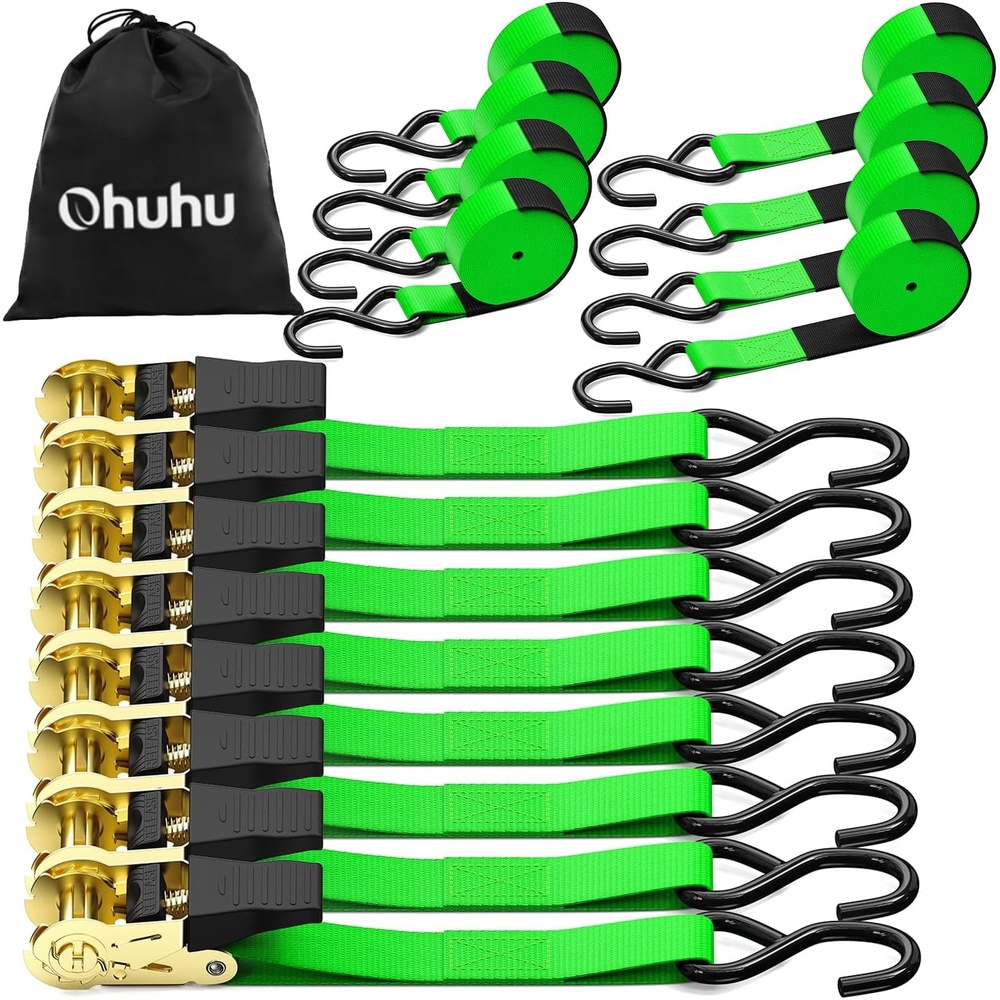 image:imageRatchet Tie Down Strap 8Pack 15 Ft 500 lbs Load Cap with 1500 lbs Breaking Limit Ohuhu Ratchet Tie Downs Logistic Cargo Straps for Moving Appliances Motorcycle BlueGreen