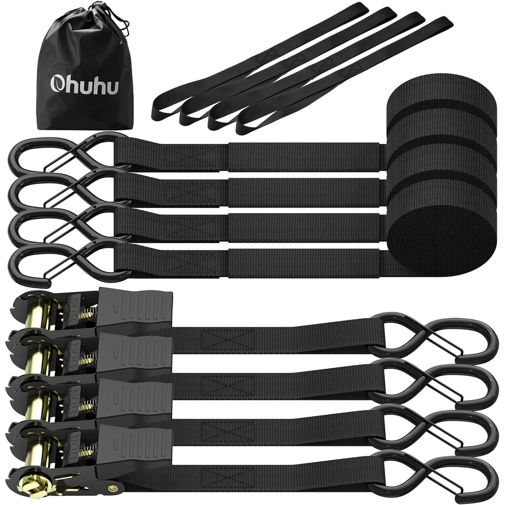 image:imageRatchet Tie Down Strap 8Pack 15 Ft 500 lbs Load Cap with 1500 lbs Breaking Limit Ohuhu Ratchet Tie Downs Logistic Cargo Straps for Moving Appliances Motorcycle BlueBlack
