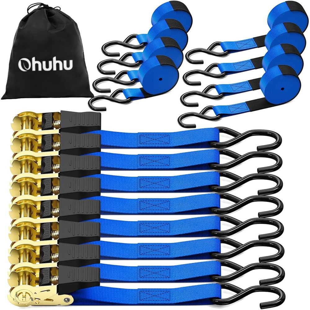 image:imageRatchet Tie Down Strap 8Pack 15 Ft 500 lbs Load Cap with 1500 lbs Breaking Limit Ohuhu Ratchet Tie Downs Logistic Cargo Straps for Moving Appliances Motorcycle BlueBlue