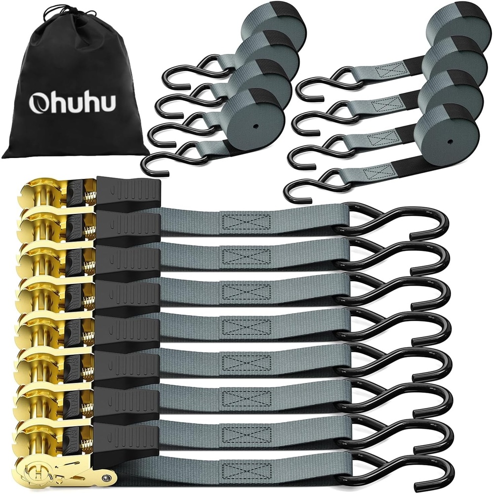 image:imageRatchet Tie Down Strap 8Pack 15 Ft 500 lbs Load Cap with 1500 lbs Breaking Limit Ohuhu Ratchet Tie Downs Logistic Cargo Straps for Moving Appliances Motorcycle BlueGrey