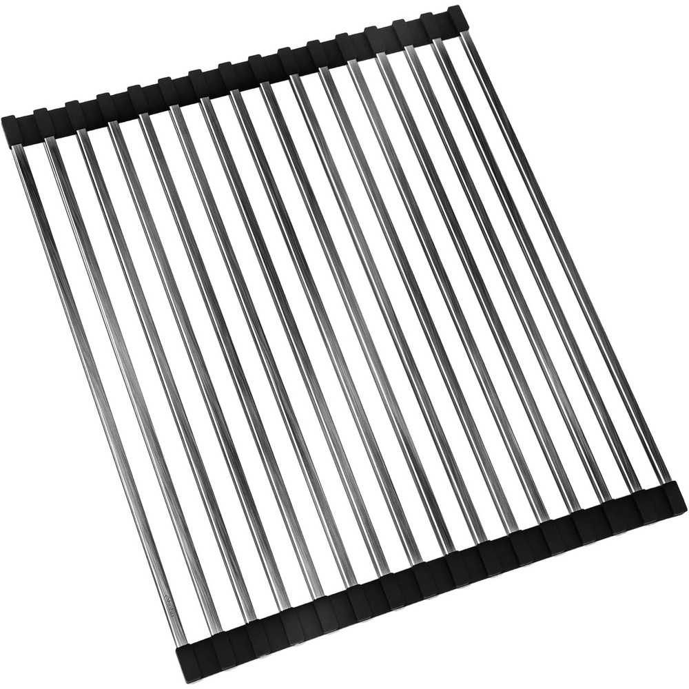 image:imageSink Drying Rack Black Roll Up Ohuhu 176 L x 15 W Over the Sink Dish Drying Rack Unique Square Tubes Stainless Steel Rolling Dish Drainers HeatResistant for Kitchen Counter Organizer Space Saving
