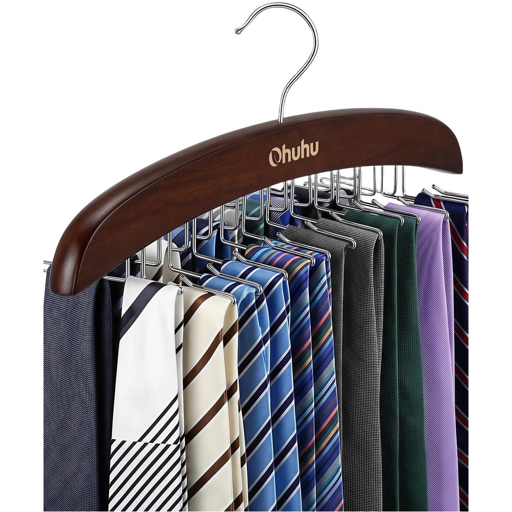 image:imageTie Rack Hanger for Closet Ohuhu 2 Packs 24 Folding Hooks Tie Hangers for Men Wooden Tie Holder Organizer Space Saving Necktie Storage 360 Degree Rotating Ties Belts Scarves Tank TopsWalnutWalnut