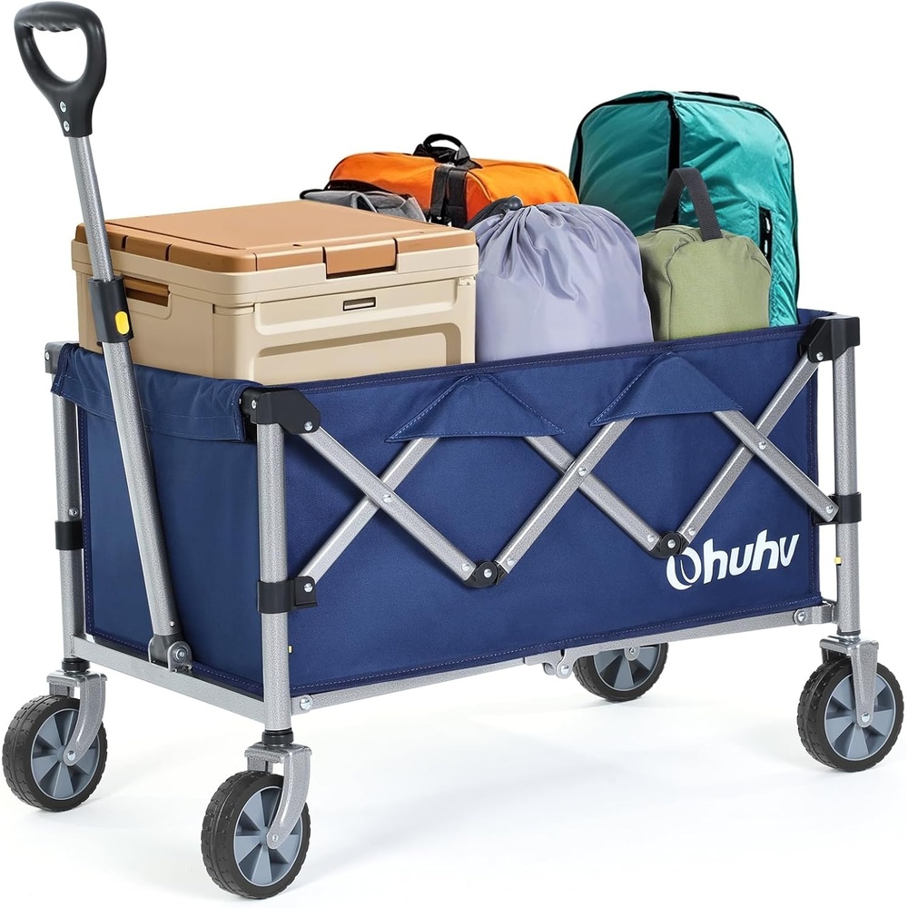 image:imageWagon Cart Foldable Utility Wagons Ohuhu Collapsible Folding Shopping Carts with Wheels 85L330 LB Capacity 600D Oxford Fabric HeavyDuty Portable Grocery Wagon for Sports Camping Picnic Garden