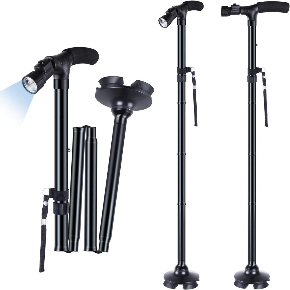 image:imageWalking Cane for Men Women Ohuhu Walking Canes with LED Light Folding Walking Stick Adjustable Free Standing Canes with Wrist Strap Travel Bag for Seniors Adults2 packs