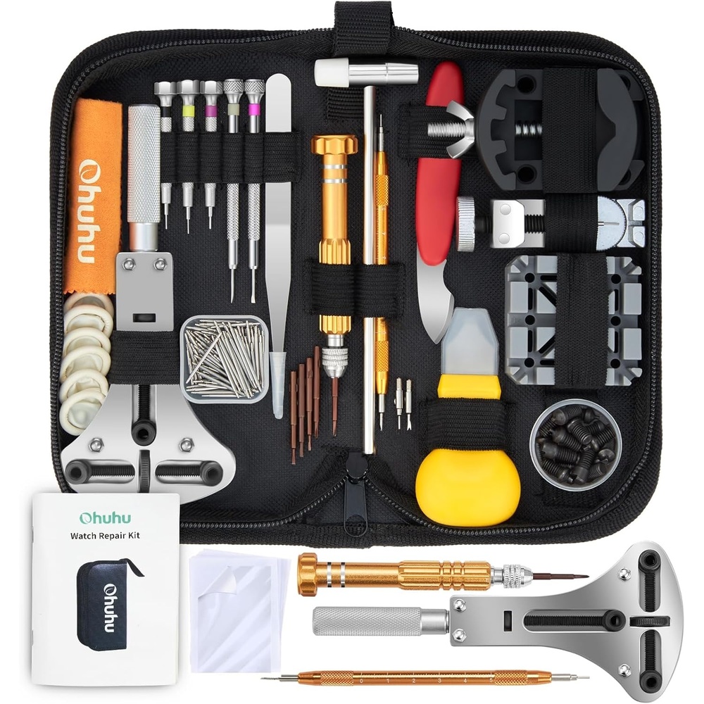image:imageWatch Repair Kit Ohuhu 192 PCS UPGRADED Heavy Duty Watch Link Removal Battery Replacement Band Tool Kit Watch Back Remover Tool Professional Watch Repair Opener Tools with PU Leather Bag User Manual