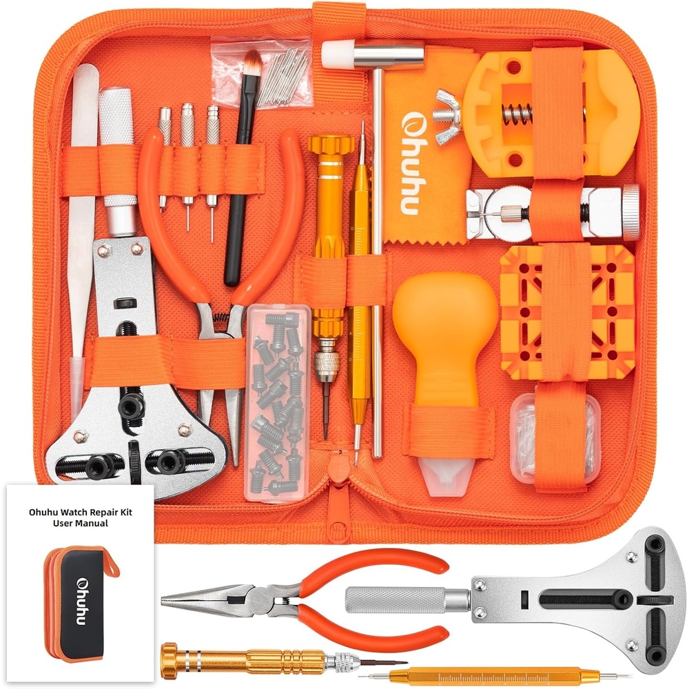 image:imageWatch Tool Kit Ohuhu 213 PCS Upgraded Heavy Duty Watch Repair Kit Battery Replacement Link Removal Band Tool Kits Professional Watch Back Case Opener Removal Tools with PU Leather Bag Fathers Day