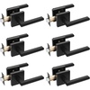 image:imageOhuhu Black Door Handle 6 Pack Door Knobs Interior Matte Heavy Duty Privacy Door Lever with Lock  Square Modern Passage Locking Set Contemporary Reversible Keyless for Bedroom Bathroom Satin Zinc