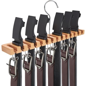 Belt Hanger Organizer for Closet: Ohuhu 2 in 1 Wall Mount Hanger 14 Slots+13 Hooks Storage Wooden Belt Organization 360 Degree Rotating Belt Display Holder for Belt Tie Scarf Accessories