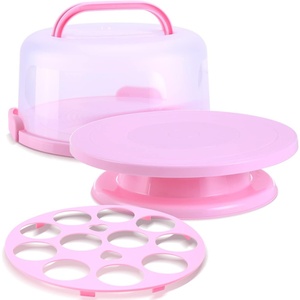 Cake Carrier with Lid and Handle, Ohuhu Cake Keeper Stand with Dome Cupcake Storage Container, Portable Cake Cover Nuts Tray with Turntable for Transport Pies Cookies 10 inch Cakes