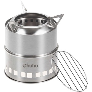 Camping Stove, Ohuhu Camp Stove Wood Burning Stove Stainless Steel Stoves Mini Portable Stove for Camping Picnic BBQ Backpacking Hiking Survival Emergency Cooking Outdoor with Grill Grid Carry Bag