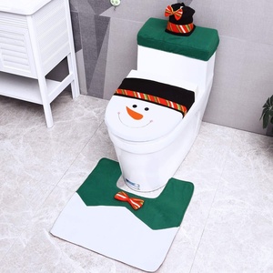 Christmas Bathroom Decoration, Ohuhu Christmas Toilet Seat Covers 3PCS Snowman Toilet Tank Cover Paper Box Carpet for Christmas Bathroom Decor Christmas Bathroom Sets Green