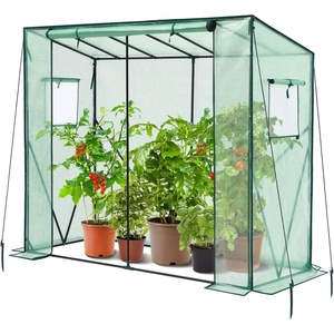 Lean-to Greenhouse with 3-Tier Shelves: Ohuhu Portable Walk-in Wall Mounted Green House with Mesh Windows, 79″x39″x83″ Large Greenhouses with 2 Roll-Up Zipper Doors Reinforced Structure for Outdoors(Green)